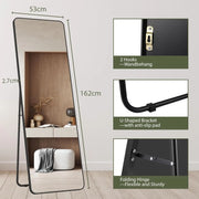 Full Length Mirror Standing Hanging or Leaning Against Wall Large Bedroom Floor Mirror Dressing, Aluminum Alloy Frame 162cm