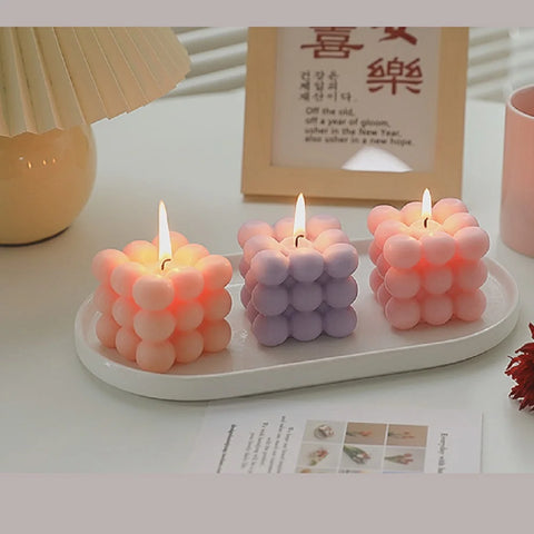 Ins Bubble Cube Shaped Candle Handmade Scented Candle Aromatherapy Soy Wax Candle Home Decoration Wedding Birthday Party Candles