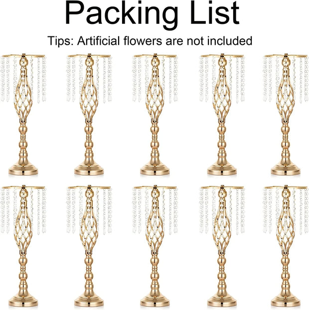 10 Pcs Gold Vase for Wedding Centerpieces Table Decorations with Chandelier Crystals, Flower Vase, Wedding Metal Flower Stand