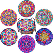 CHENISTORY 6 Pcs Diamond Painting Coasters with Holder, Mandala Diamond Art Coasters Diamond Small Painting Kits Art Craft