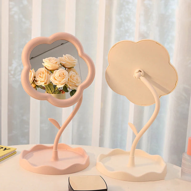 1Pcs Flower Shaped Mirror Decorative Mirrors Makeup Mirror With Jewelry Hair Accessories Tray Tabletop Mirror Home Decor