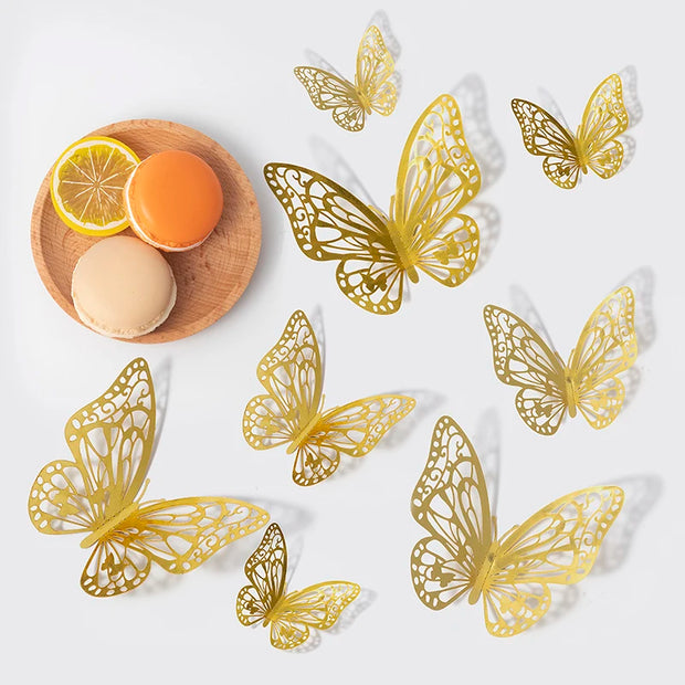 12pcs 3D Hollow Butterflies Wall Stickers on The Wall for Wedding Decoration Children Room Decor Living Room Kids Bedroom DIY