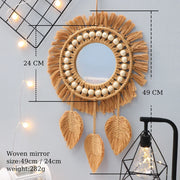 Round Wall Mirrors Room Decor Hand Woven Decorative Mirror Wall Hanging Mirror for Apartment Living Room Bedroom Home Decoration