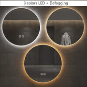 40/50/60CM Round Smart Hotel Bedroom Defogging Decorative Mirror LED Bathroom Mirror 3 Color Adjustable Backlight With