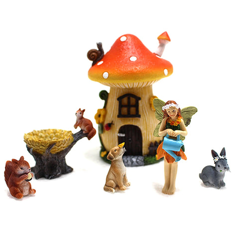 1set Creative Miniature Fairy Garden House Statue For Miniature Pots Fairy Dollhouse, Mushroom House Cute Cartoon Small Resin Cr