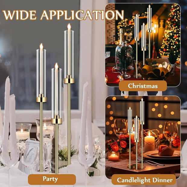 1 Set Acrylic Candelabra Centerpiece 30.7 Gold Candle Holder 3 Arm Pillar Taper Candlesticks with Acrylic   Fit 0.87 LED Candle