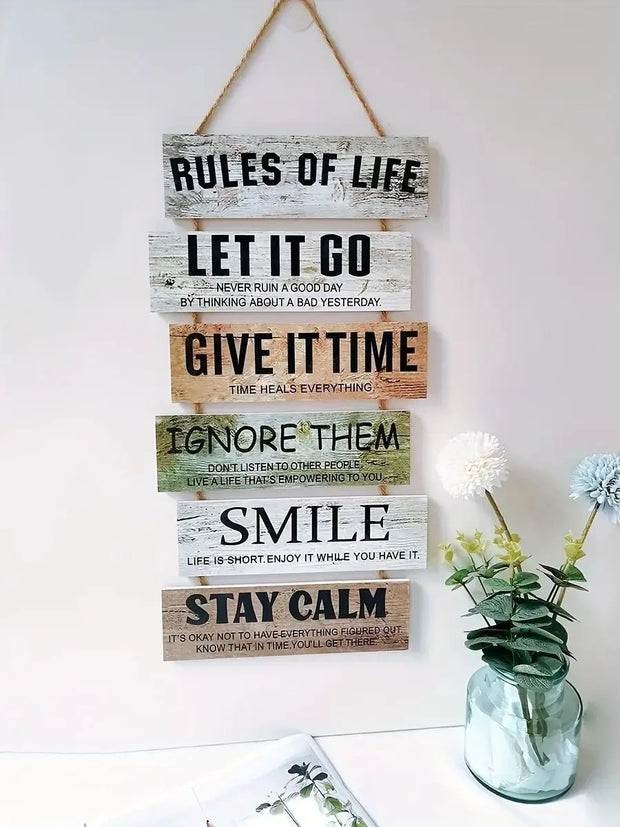 1pc Wooden Inspirational Hanging Festive Decor For Home & Gift 3D Wall Art With Rope For Room & Holiday Inspirational slogans