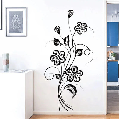 1PC Beautiful Atmosphere Black Flower Sticker Beautifying Decoration Bedroom, Living Room, Home Wall Waterproof Self adhesive St