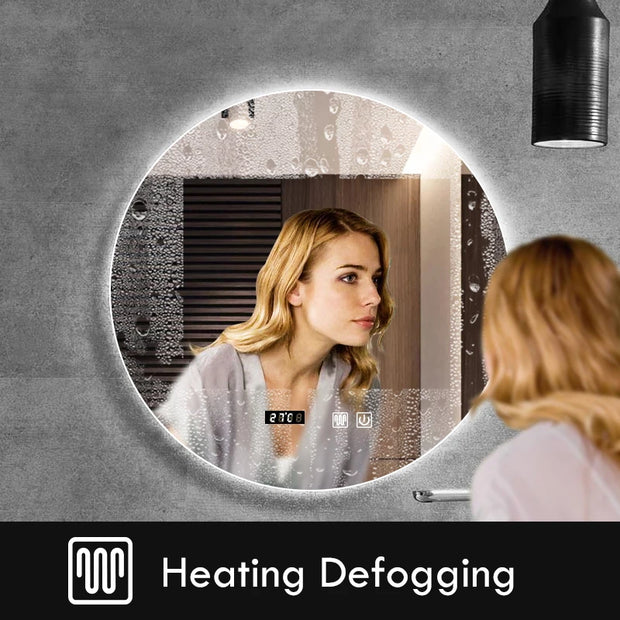 40/50/60CM Round Smart Hotel Bedroom Defogging Decorative Mirror LED Bathroom Mirror 3 Color Adjustable Backlight With