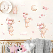 Cute Rabbit Balloon Wall Stickers for Girls Room Baby Nursery Kindergarten Background Wallpaper Wall Decals Bedroom Living Room