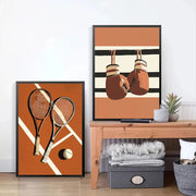 Retro Sports Basketball Baseball Soccer Golf Brown Poster Print Canvas Painting Minimalist Wall Art Picture for Room Home Decor