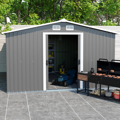 Outdoor Storage Tool Shed with Sloping Roof and Lockable Door Metal Shed for garden Terrace Lawn Carport Large Me