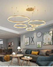 Modern LED Home Deco Chandelier Ring Light Circle Fixtures For Home Living Ceiling Pendant Lamp Gold Black Coffee Hanging Lamp