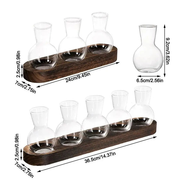 Modern Transparent Hydroponics Glass Vase with Wooden Tray Creative Plant Terrarium Propagation Station Desktop Decorating Vase