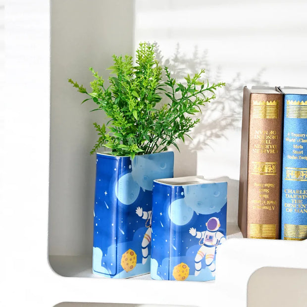 Starry Sky Astronaut Ceramic Book Model Vase Ins Style Creative High-end Home Decoration Ornaments Living Room Flower Vases Home