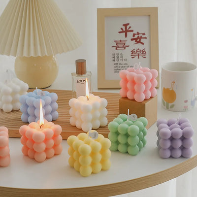 Ins Bubble Cube Shaped Candle Handmade Scented Candle Aromatherapy Soy Wax Candle Home Decoration Wedding Birthday Party Candles