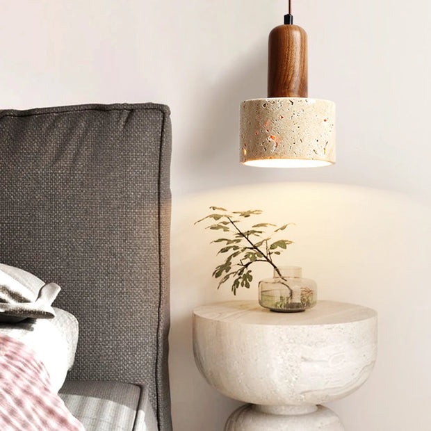 Stone Wood Cream Light Decorative Industrial Style Hanging Lamp Creative Bedside Cement Pendant Lamp for Living Room Bedroom