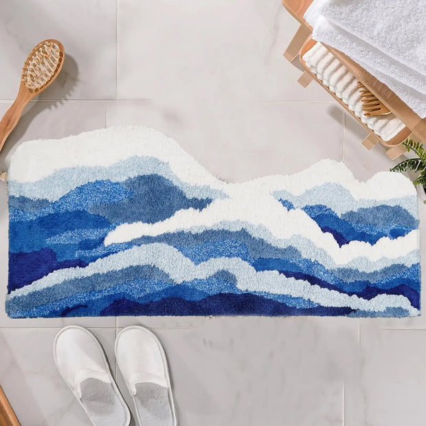 Aesthetic Wave Rug Creative Tufting Antislip Bathroom Carpet Ocean Sea Tufted Carpet House Decoration Livingroom Mat Bedside Rug