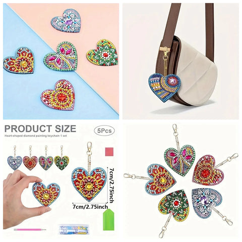 6pcs/Set DIY Keychains Diamond Art Butterfly Kits Double Sided Crystal Rhinestones Heart Diamond Painting Keychains for Adults