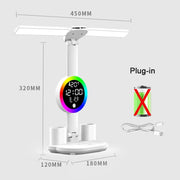 Rechargeable Led Table Lamp for Study Desk Lamp Reading Light Led Night Light with Fan Led Clock Dispaly Reading Desk Light