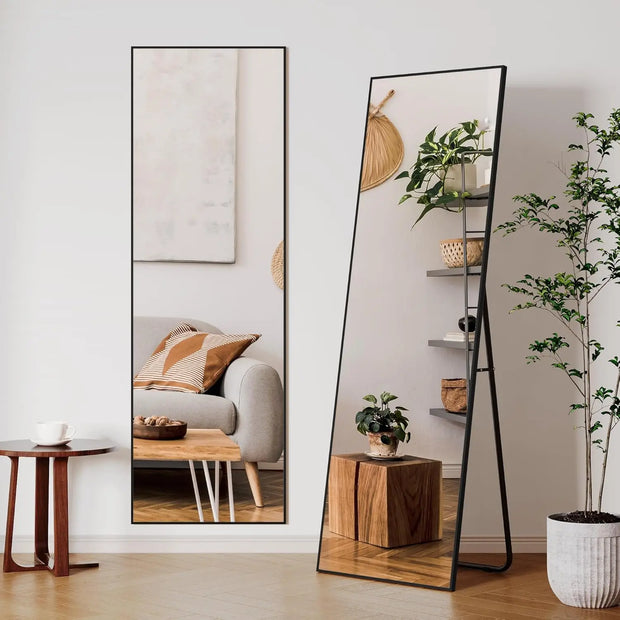 Full Length Mirror Standing Hanging or Leaning Against Wall Large Bedroom Floor Mirror Dressing, Aluminum Alloy Frame 162cm