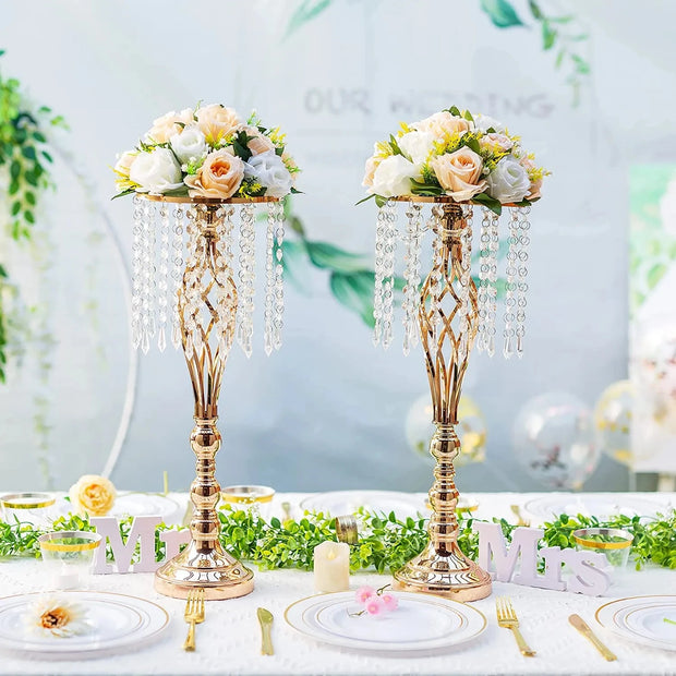 10 Pcs Gold Vase for Wedding Centerpieces Table Decorations with Chandelier Crystals, Flower Vase, Wedding Metal Flower Stand