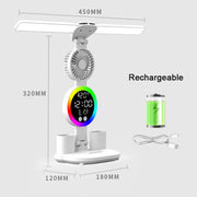 Rechargeable Led Table Lamp for Study Desk Lamp Reading Light Led Night Light with Fan Led Clock Dispaly Reading Desk Light