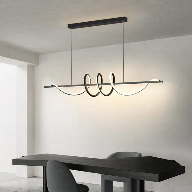 Minimalist Modern Dining Table LED Pendant Lights Linear Wavy Chandelier for Dining Room Living Room Bar Home Decor Hanging Lamp