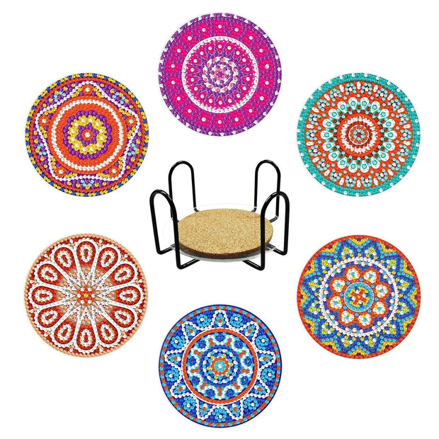 CHENISTORY 6 Pcs Diamond Painting Coasters with Holder, Mandala Diamond Art Coasters Diamond Small Painting Kits Art Craft