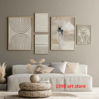 Minimalist Beige Gallery Sttyle Simple Lines Art Contemporary Art Poster Canvas Painting Wall Print Picture for Room Home Decor