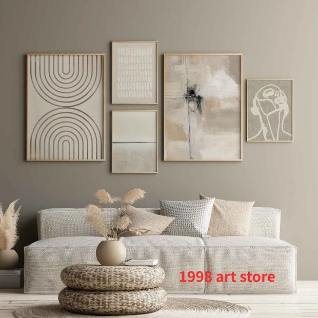 Minimalist Beige Gallery Sttyle Simple Lines Art Contemporary Art Poster Canvas Painting Wall Print Picture for Room Home Decor