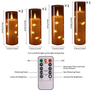 Set of 10/20 Flameless Candles w/ Embedded Star String LED Pillar Candle with Timer Remote Control For Home Indoor Wedding Decor