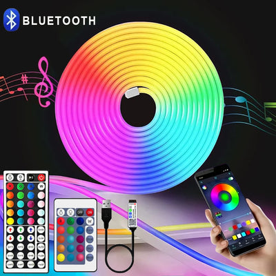 RGB Neon LED Strip Waterproof Flexible Ribbon Tape Neon Lights with App 44key Remote Control for Home Room Outdoor Decoration