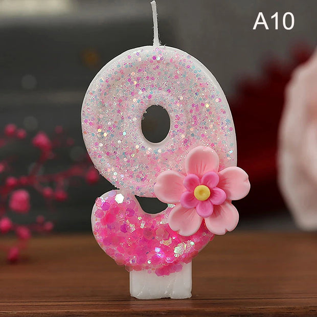 Birthday Candle Cake Topper Colour Changing Creative Number 0-9 Candle Flowers Digital Candles Girl Birthday Party Decoration