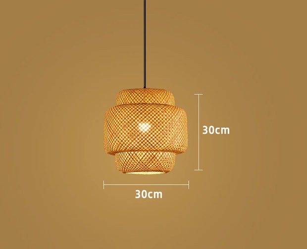 Bamboo Lantern 30cm Pendant Lamp Natural Rattan Wicker E27 LED Chandeliers Hand-Woven Lampshades Lighting Fixture Hanging Light