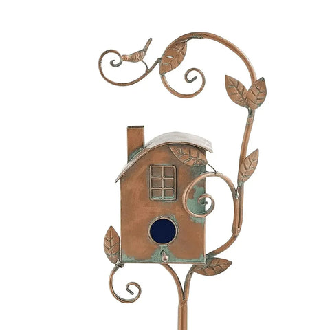 Birdhouse Garden Stakes Metal Bird House with Pole Iron Art Courtyard Bird Feeder Bird Houses for Outdoor Garden Yard Decoration