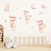 Cute Rabbit Balloon Wall Stickers for Girls Room Baby Nursery Kindergarten Background Wallpaper Wall Decals Bedroom Living Room