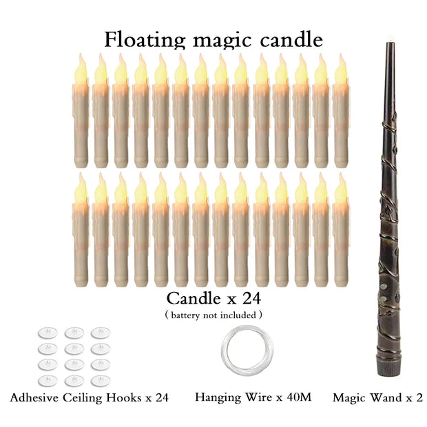 Halloween LED Floating Candles Magic Wand Remote Hanging Operated Potter Harries Battery Floating Candles Warm Light Decoration