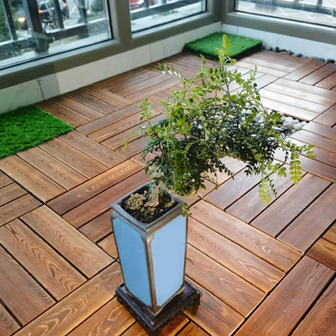 Solid Wood Splicing Flooring Garden Renovation Anti-slip Surface 4-slat Patio Cover Decor Natural Wood Interlocking Floor Tiles