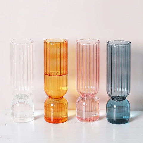 Transparent Stripe Glass Vases Flower Bottle Hydroponic Plant Pot Wedding Party Flower Arrangement Container Home Table Decor