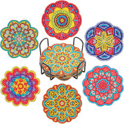 CHENISTORY 6 Pcs Diamond Painting Coasters with Holder, Mandala Diamond Art Coasters Diamond Small Painting Kits Art Craft