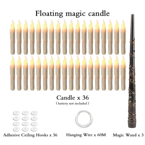 Halloween LED Floating Candles Magic Wand Remote Hanging Operated Potter Harries Battery Floating Candles Warm Light Decoration