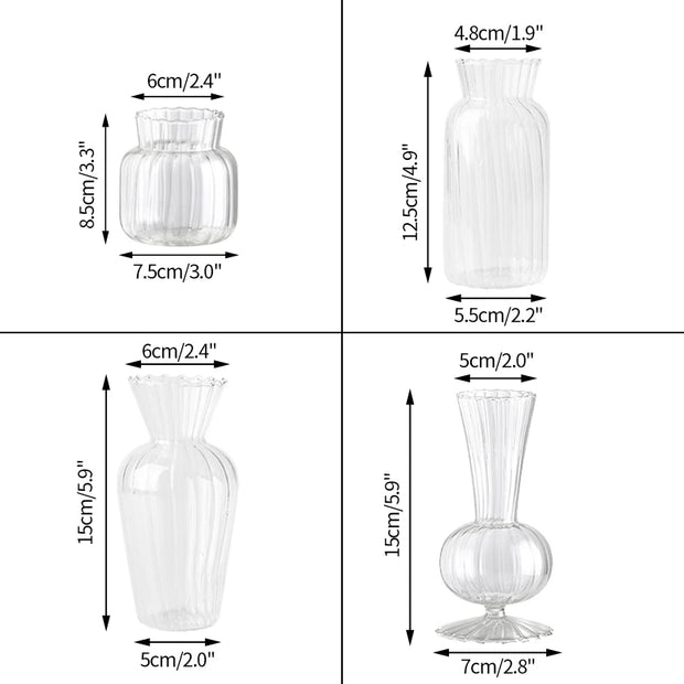 Vintage Flower Vase Mini Glass Vase Wedding Party Transparent Hydroponics Plant Flower Vases Desktop Ornaments Home Decorations