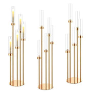 10pcs 5/8 Heads Metal Candelabra Candle Holders Road Lead Table Centerpiece Gold Candelabrum Stand Pillar Candlestick wedding