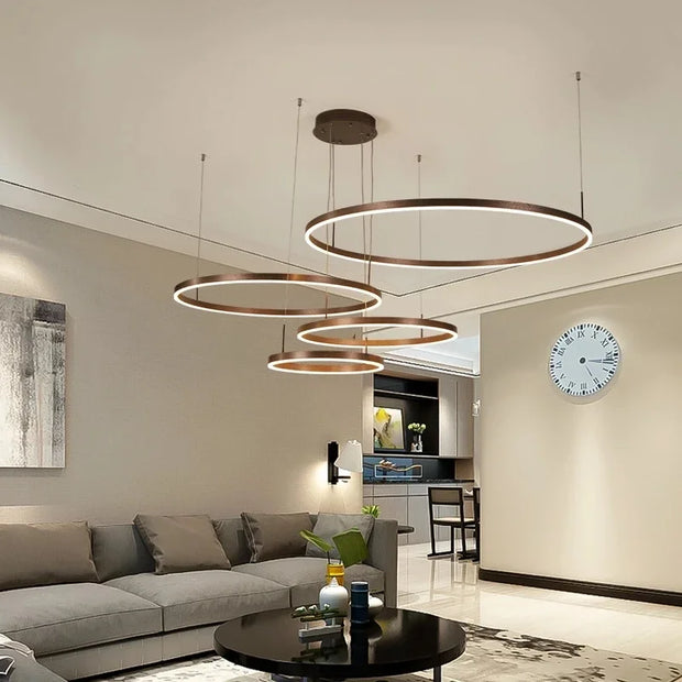 Minimalist Modern Led Chandelier Home Lighting Brushed Rings Ceiling Mounted Chandelier Lighting Hanging Lamp Gold&Black Frame