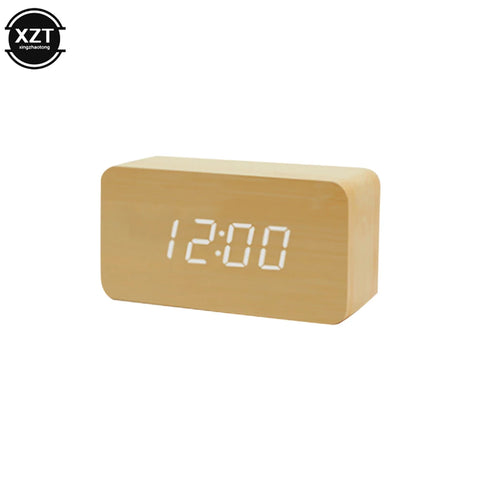 Fashion Alarm Clock LED Wooden Watch Table Voice Control Digital Wood Despertador USB/AAA Powered Electronic Desktop Clocks