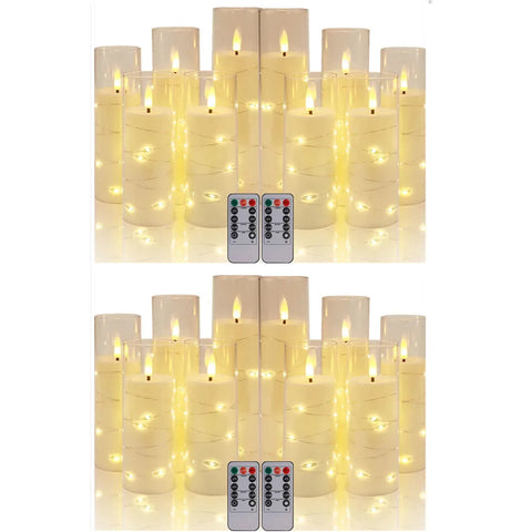 Set of 10/20 Flameless Candles w/ Embedded Star String LED Pillar Candle with Timer Remote Control For Home Indoor Wedding Decor