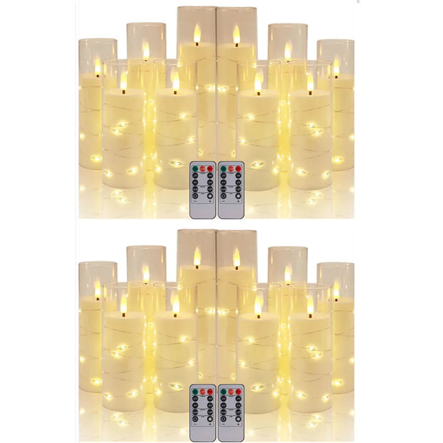 Set of 10/20 Flameless Candles w/ Embedded Star String LED Pillar Candle with Timer Remote Control For Home Indoor Wedding Decor