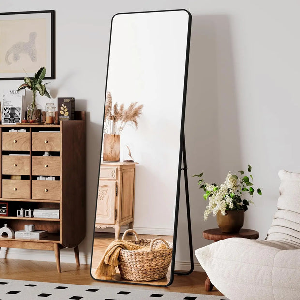 Full Length Mirror Standing Hanging or Leaning Against Wall Large Bedroom Floor Mirror Dressing, Aluminum Alloy Frame 162cm