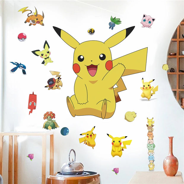 Cartoon Pikachu Wall Stickers For Kid's Rooms Kindergarten Living Room Bedroom DIY Wall Decoration Animated Poster Bedroom Decor